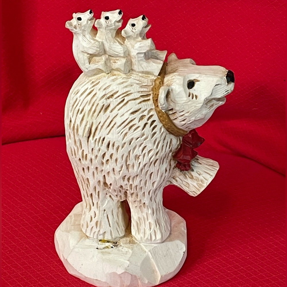 🎄 David Frykman Vintage “Christmas 1995” Smiling Polar Brear w/3 Cubs. 🎄